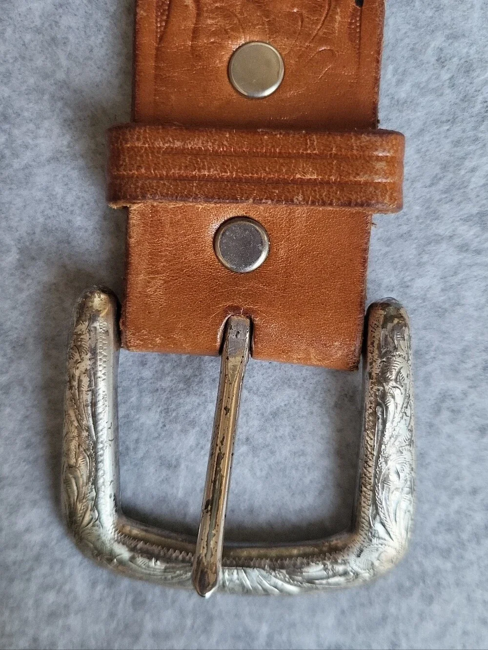 Vintage Looper Western Belt Mens 38 Brown Leather Embossed Tooled Handmade USA
